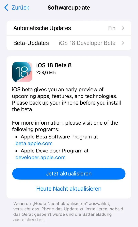 新吴苹果手机维修分享苹果 iOS / iPadOS 18 开发者预览版 Beta 8 发布 